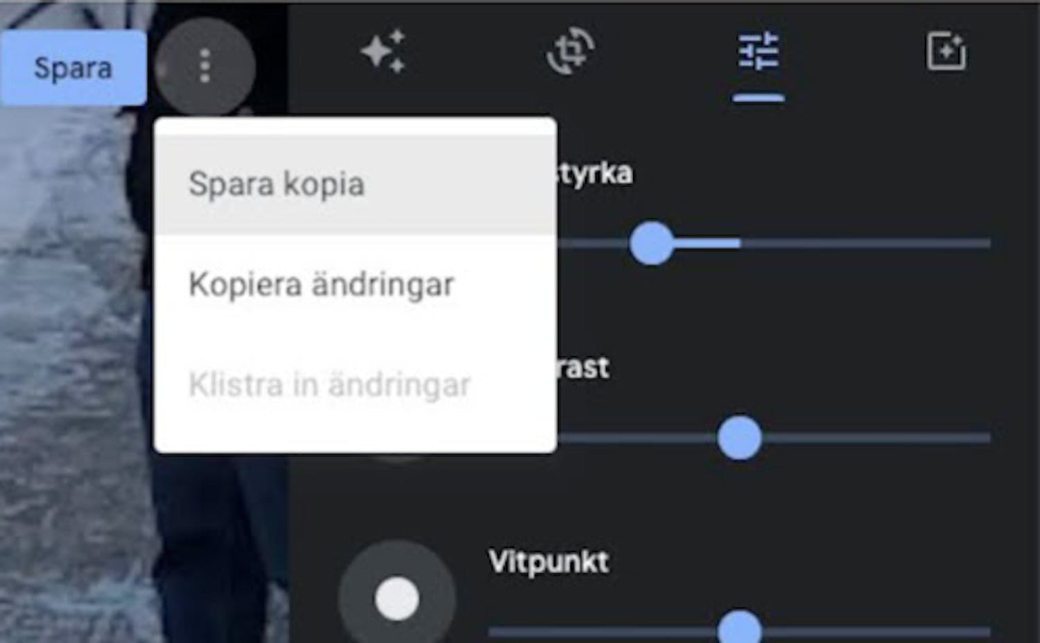 Spara kopia Du kan behålla den gamla versionen av bilden och spara en ny med dina ändringar genom att välja "Spara kopia".